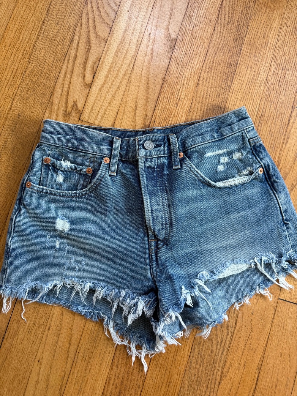Levi's Distressed Frayed Hem Denim Shorts - Blue